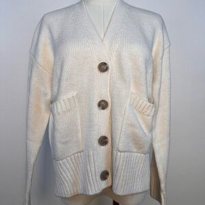 The Drop Loose Fit Cardigan Off White Button-Up Sweater V -Neck Waffle Knit